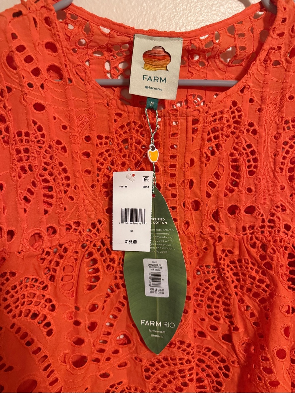 FARM Rio Orange Eyelet Ruffle Tunic Top - Picture 3 of 3